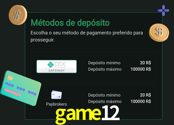 O cassino game12 oferece uma grande variedade de métodos de pagamento